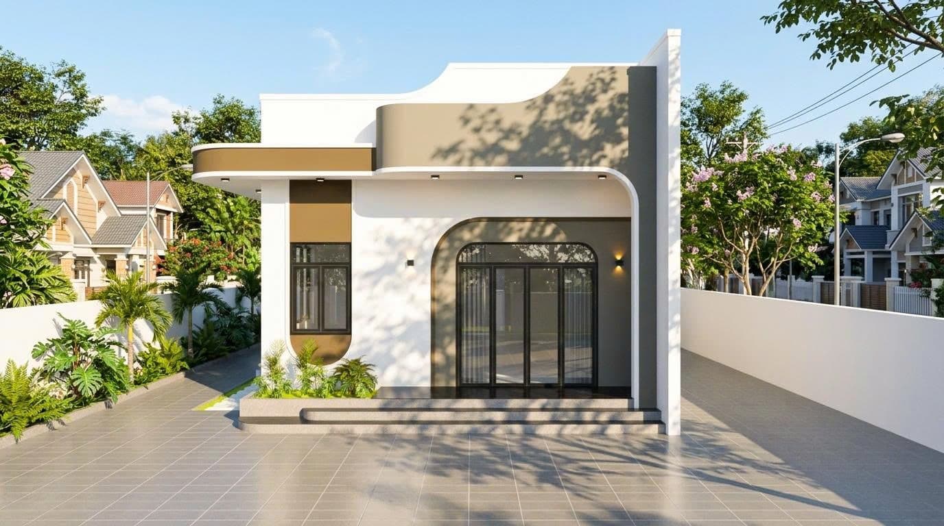 Thiết kế mẫu nhà cấp 4 hiện đại bo cong